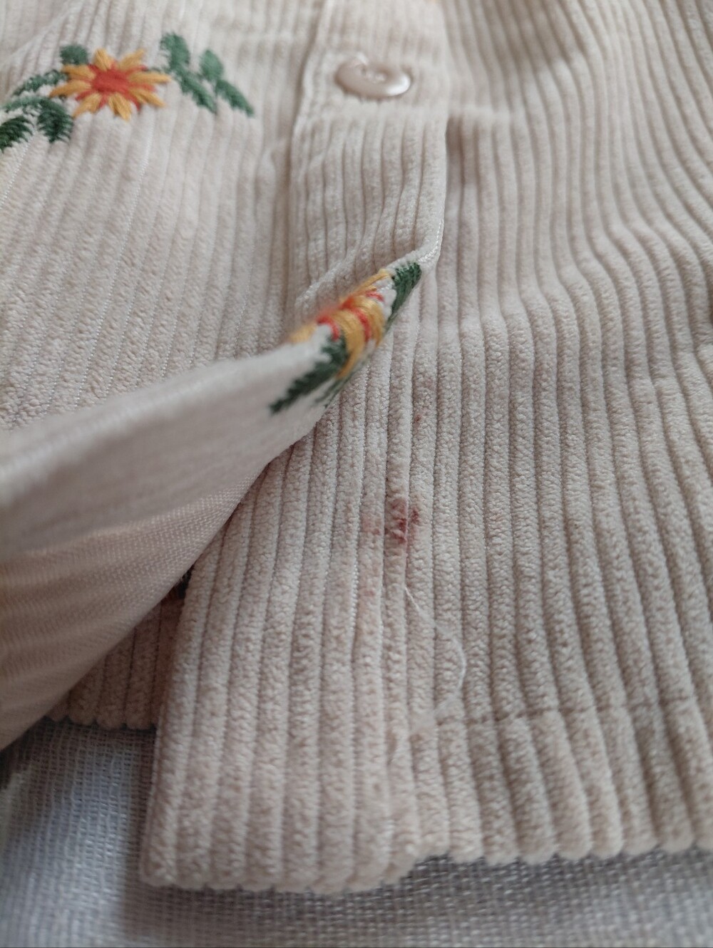 Listicle Cream Corduroy Floral Embroidered Mini Babydoll Dress Size Small - Picture 4 of 9